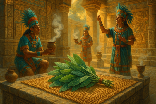 ein mystischen bild aus der zeit der atzteken mit salvia blätter ritualien, creepy stufe:0