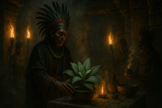 ein mystischen bild aus der zeit der atzteken mit salvia blätter ritualien, creepy stufe:1