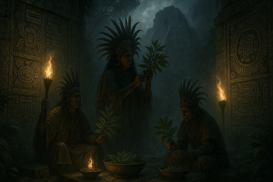 ein mystischen bild aus der zeit der atzteken mit salvia blätter ritualien, creepy stufe:2