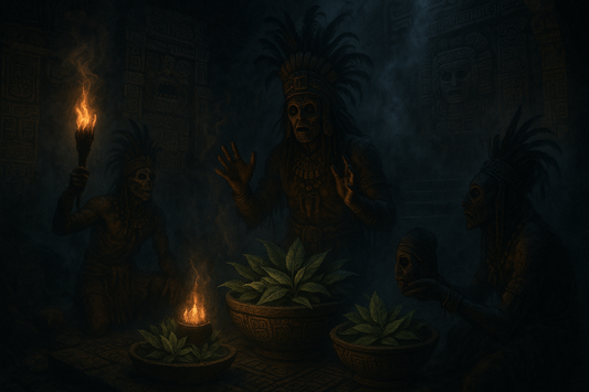 ein mystischen bild aus der zeit der atzteken mit salvia blätter ritualien, creepy stufe:4