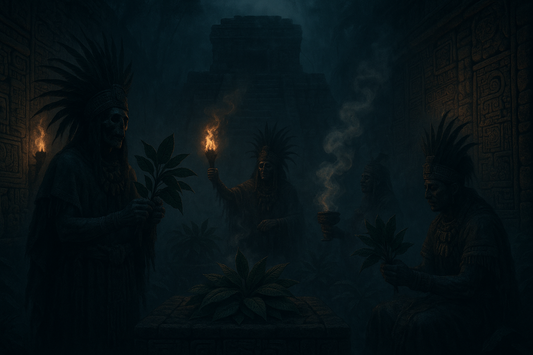 ein mystischen bild aus der zeit der atzteken mit salvia blätter ritualien, creepy stufe:5